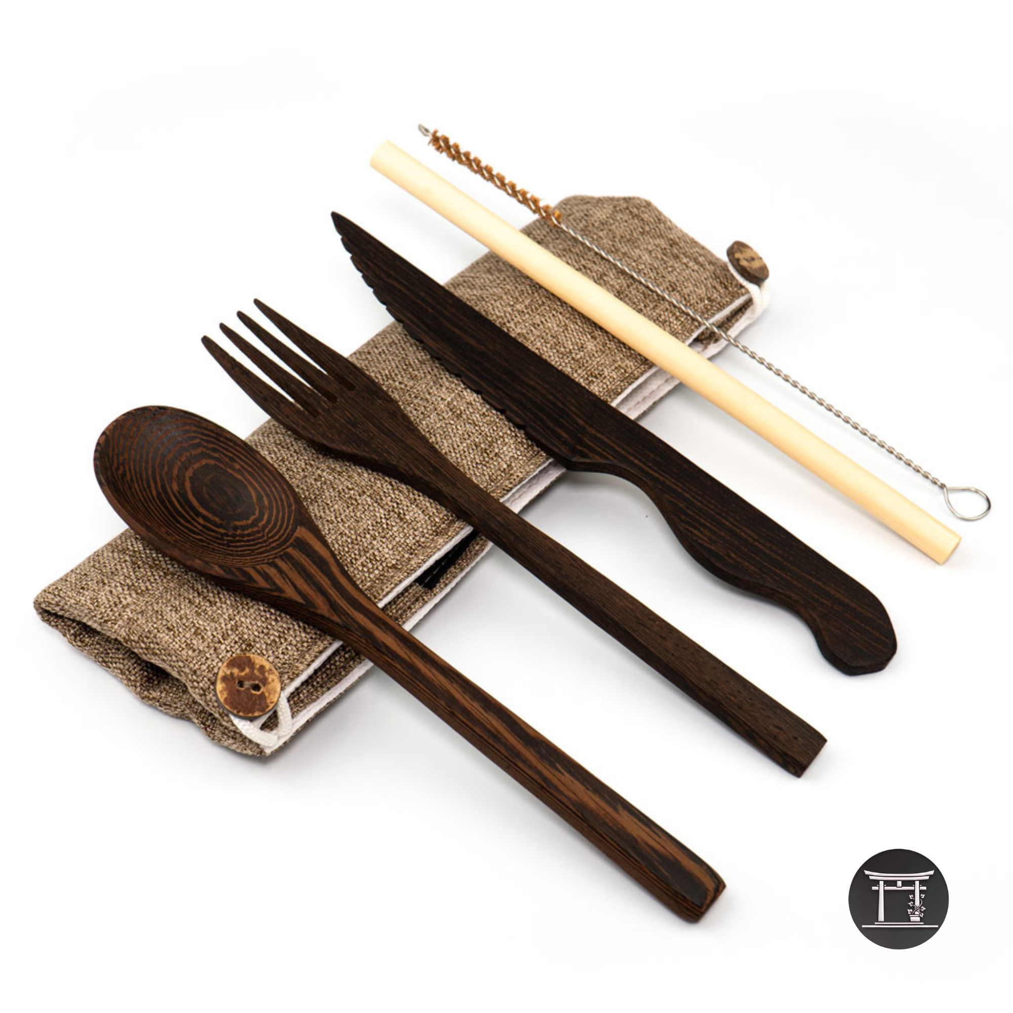 Set de Coberts Reutilitzables de Fusta Fosca/ Set de Cubiertos Reutilizables de Madera Oscura