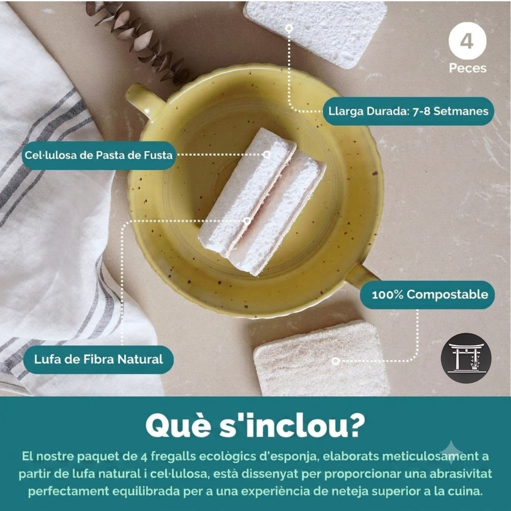 4 esponges naturals per netejar els plats/ 4 esponjas naturales para lavar los platos