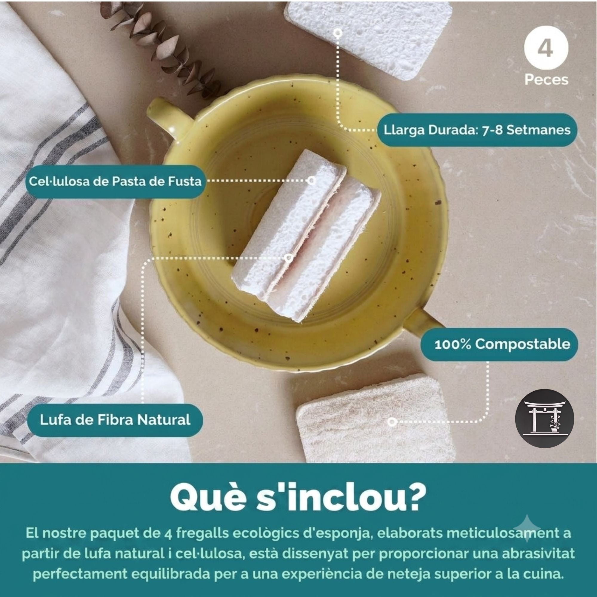 4 esponges naturals per netejar els plats/ 4 esponjas naturales para lavar los platos